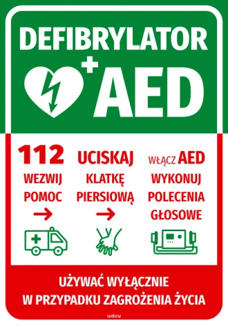 Naklejka Defibrylator AED z instrukcją pomocy