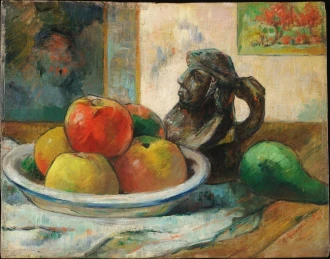 Reprodukcja Still Life with Apples, a Pear, and a Ceramic Portrait Jug, Gauguin Paul