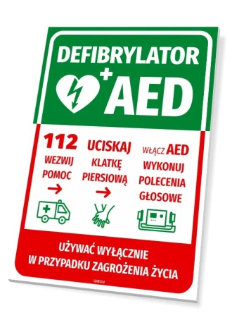 Tabliczka Defibrylator AED z instrukcją pomocy