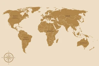 Tapeta Mapa świata w stylu retro z podziałem na kontynenty, kraje 0460