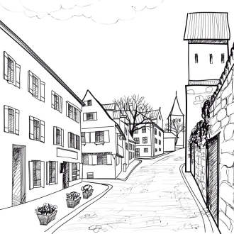 Tapeta Urokliwa uliczka w małym miasteczku, ilustracja 0434