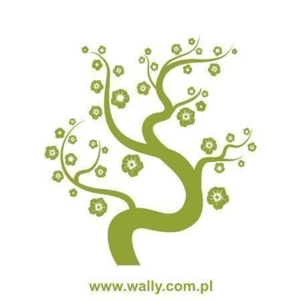 Szablon malarski z wzorem powyginanego drzewka bonsai z drobnymi kwiatami, w przykładowej zielonej kolorystyce