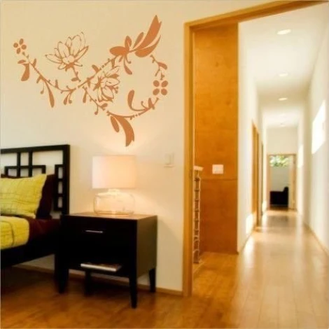 Kwiatowy szablon malarski 018 w ciepłych odcieniach, idealny do przytulnej sypialni lub nowoczesnego