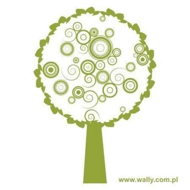 Szablon malarski na białym tle z przykładowym wzorem drzewa z okręgami w zielonej kolorystyce