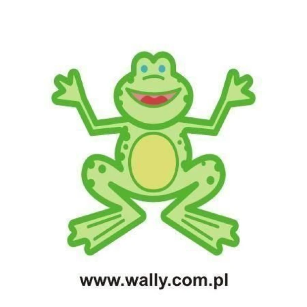 Wesoła naklejka żaby w przyjaznych odcieniach zieleni, idealna do pokoju dziecięcego lub kreatywnego