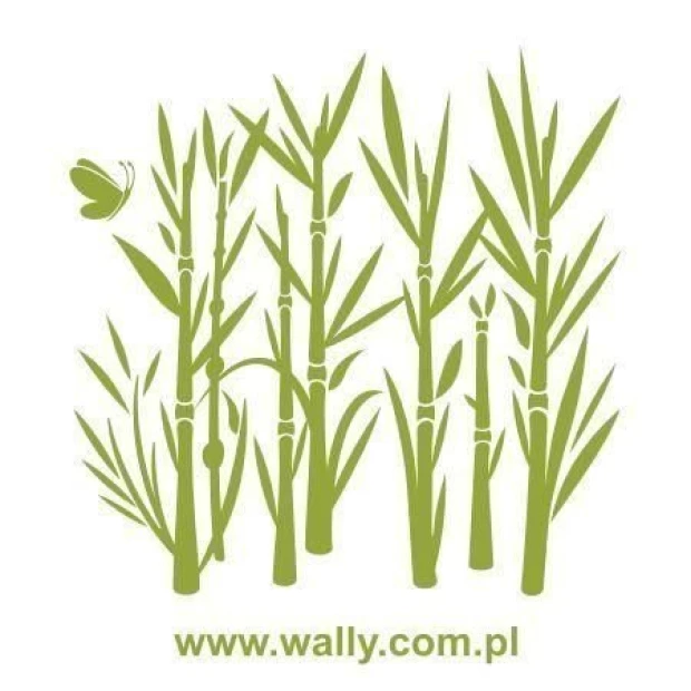 Szablon malarski bambus 1046 - Wzór graficzny. Wzór składa się z pionowych, smukłych łodyg oraz liści bambusa, z motylem