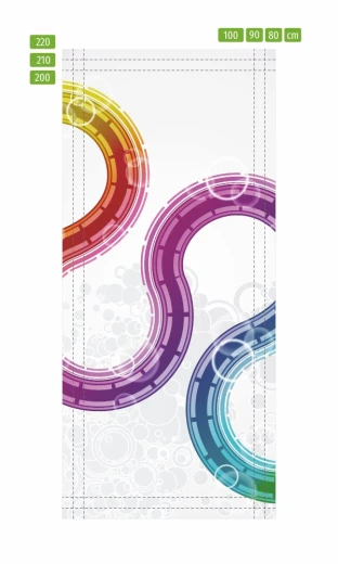 Fototapeta na drzwi z abstrakcyjnym motywem w formie infografiki pokazującej linie cięcia i wymiary