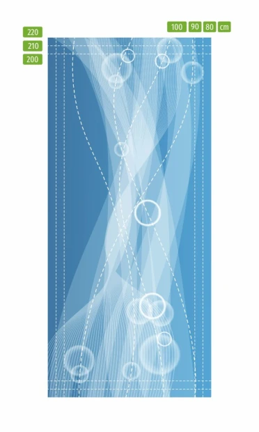 Fototapeta na drzwi z niebieską abstrakcją w formie infografiki pokazującej linie cięcia i wymiary produktu