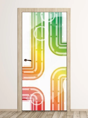 Abstrakcyjna fototapeta na drzwi w kolorowych, dynamicznych wzorach, idealna do nowoczesnego wnętrza