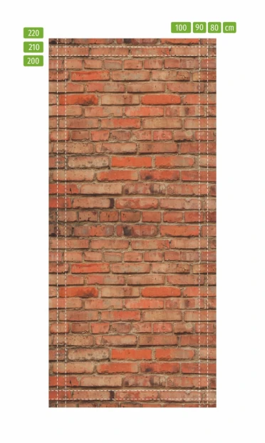 Fototapeta na drzwi z motywem czerwonej cegły przedstawiona jako infografika z liniami cięcia i wymiarami
