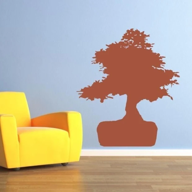 Stylowa naklejka drzewka bonsai w ciepłym kolorze, idealna do nowoczesnego salonu, dodająca przytuln
