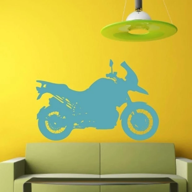 Naklejka na ścianę przedstawiająca sylwetkę motocykla turystycznego w przykładowym niebieskim kolorze