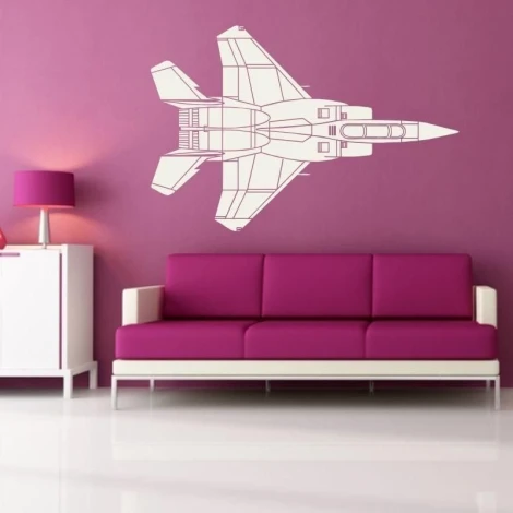 Stylowa naklejka samolotu 1598 w nowoczesnym wnętrzu, tworzy dynamiczny akcent na fioletowej ścianie