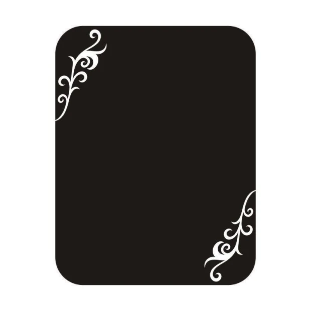Naklejka kredowa 035 ornament - Wzór graficzny. Czarny prostokąt z białymi, stylizowanymi ornamentami w rogach