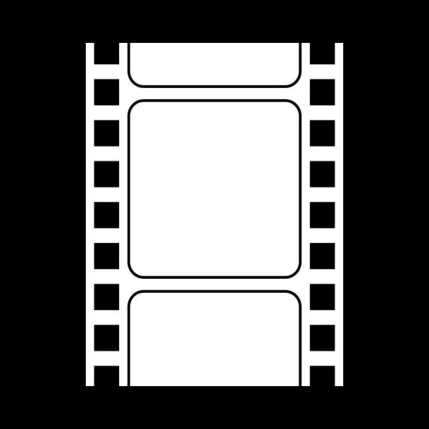 Tablica suchościeralna w kształcie klatki filmu z wyciętymi otworami na perforację na białym tle