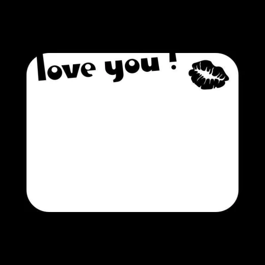 Tablica suchościeralna z nadrukiem napisu love you oraz odciskiem ust na białym tle