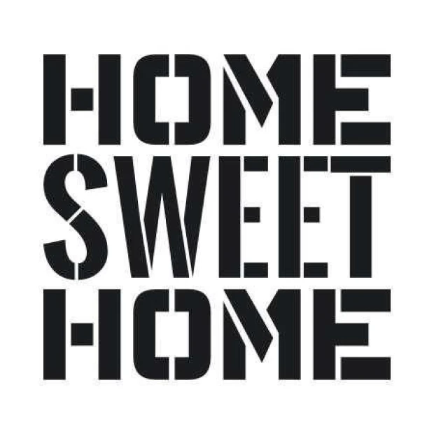 Szablon malarski z napisem home sweet home przedstawiony jako czarna wizualizacja wzoru na białym tle