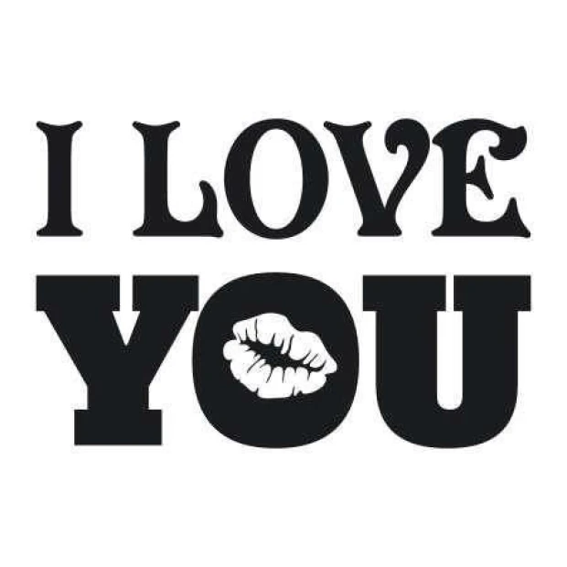Szablon malarski 02X 15 I love you 1714 - Wzór graficzny. Duże litery I LOVE YOU z odciskiem ust w środku