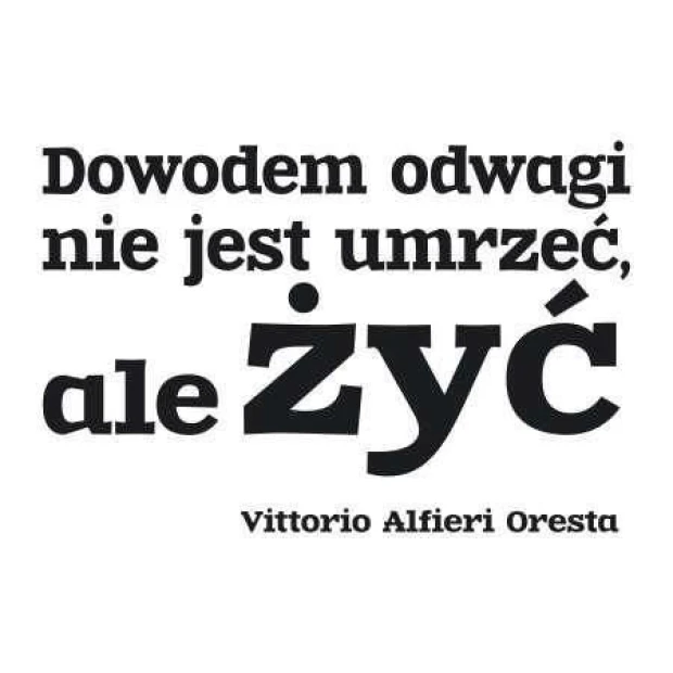 Szablon malarski z cytatem Vittorio Alfieri przedstawiony jako czarny wzór na białym tle