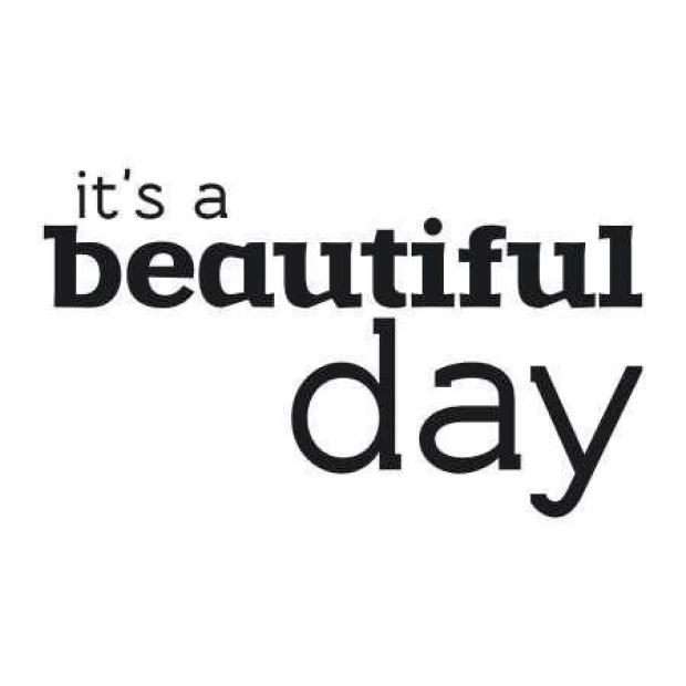 Szablon malarski z napisem "it\'s a beautiful day" przedstawiony jako czarny wzór na białym tle