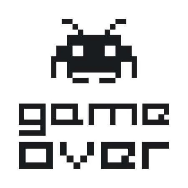 Szablon malarski 02X 23 game over 1717 - Wzór graficzny. Grafika przedstawia stylizowaną postać w kształcie owada oraz napis