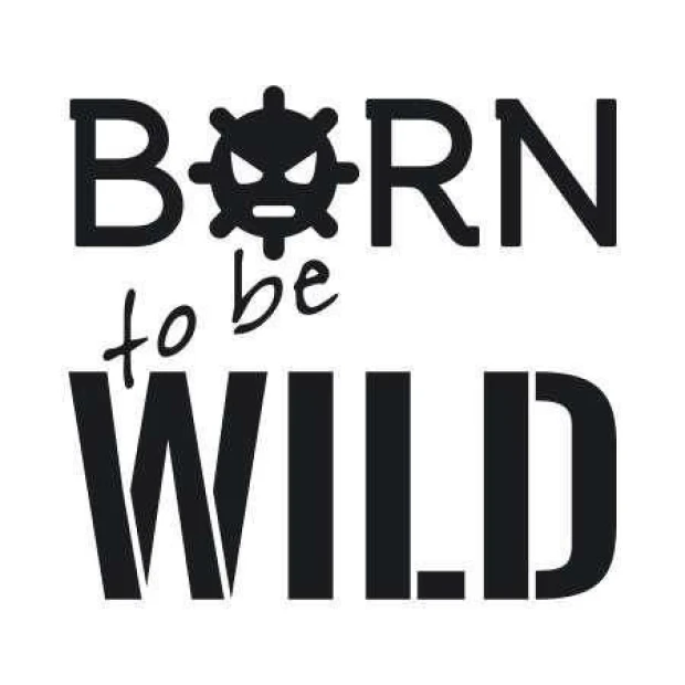 Naklejka 03X 03 born to be wild 1709 - Wzór graficzny. Duże litery BORN i WILD z symbolem steru w tle