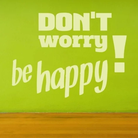 Naklejka 03X 17 dont worry be happy 1719 - Wzór graficzny. Duże, białe litery z napisem DONT worry be happy na zielonym tle