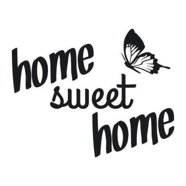 Naklejka 03X 20 home sweet home 1720 - Wzór graficzny. Tekst home sweet home z motylem w różnych kształtach liter