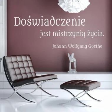 Szablon malarski 02X 19 cytat: doświadczenie 1768 - Aranżacja w salonie. Ściana w odcieniu ciemnego fioletu z nowoczesnymi