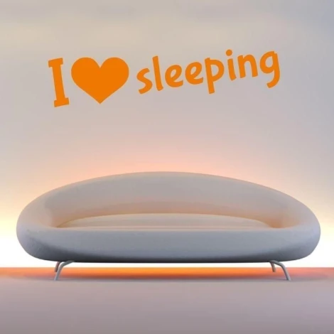 Naklejka 03X 06 I love sleeping 1731 - Wzór graficzny. Napisy w kolorze pomarańczowym na tle jasnym