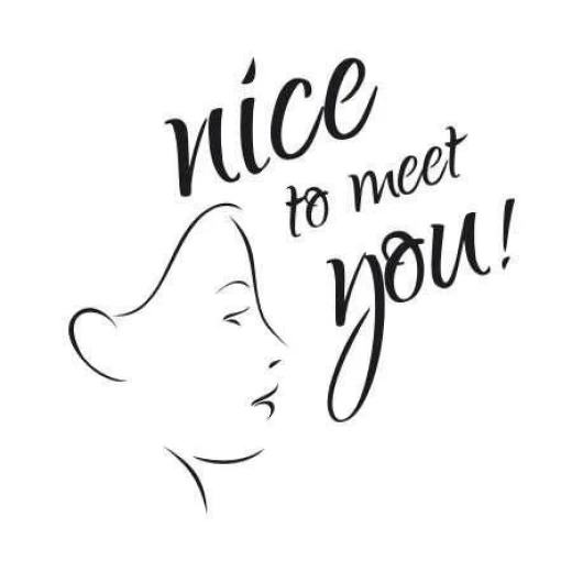 Naklejka ścienna z profilem kobiety i napisem nice to meet you na białym tle, w przykładowym czarnym kolorze