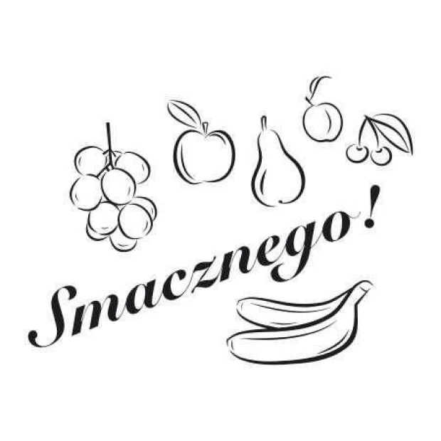 Naklejka 03X 17 smacznego 1729 - Wzór graficzny. Grafika przedstawia owoce: winogrona, jabłko, gruszkę, czereśnie