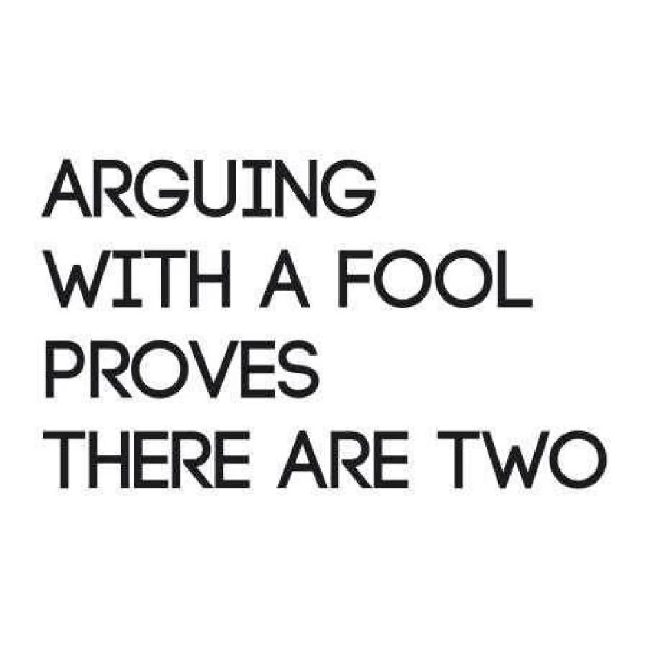 Naklejka 03X 21 arguing with fool 1758 - Wzór graficzny. Czarny tekst na białym tle z napisem w prostym kroju pisma