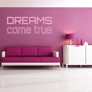 Naklejka 03X 25 dreams come true 1736 - Aranżacja w salonie. Ściana w kolorze fioletowym, meble w białym i różowym