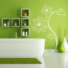 Naklejka 03X 08 kwiaty 1802 - Aranżacja w łazience. Zielona ściana z białymi kwiatami i półkami