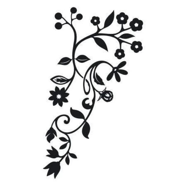 Naklejka 03X 09 ornament roślinny 1792 - Wzór graficzny. Grafika przedstawia czarny ornament roślinny z kwiatami i liśćmi