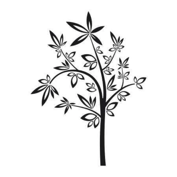 Szablon malarski 03X 08 drzewo 1810 - Wzór graficzny. Grafika przedstawia drzewo z gałęziami i liśćmi w różnych kształtach