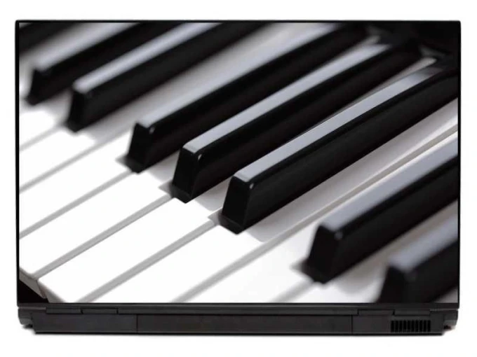 Naklejka na laptopa pianino 0044 - Wzór graficzny. Widoczne klawisze pianina w kolorach czarnym i białym