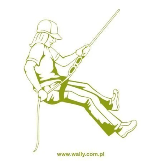 Szablon malarski z nadrukiem alpinisty na białym tle z przykładową zieloną kolorystyką wzoru