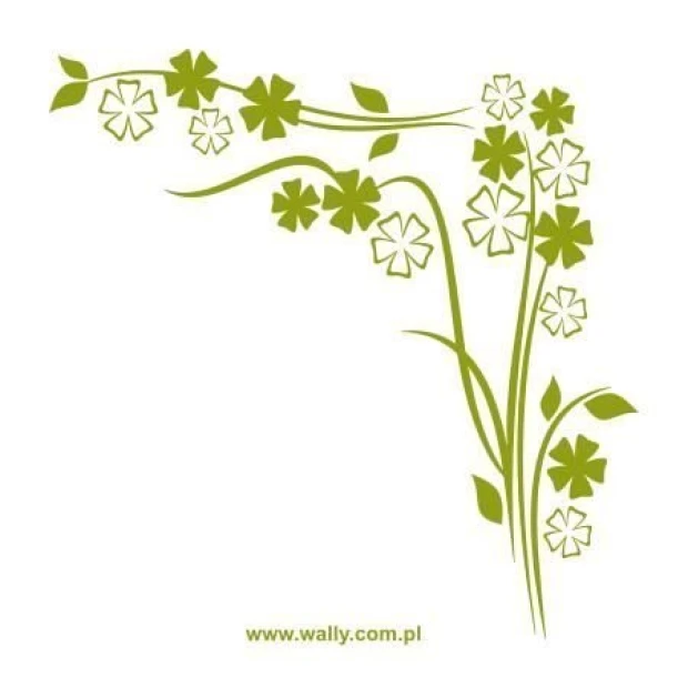 Szablon malarski floral 1235 - Wzór graficzny. Wzór składa się z gałązek, kwiatów i liści w różnych kształtach