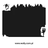 Naklejka kredowa 008 skater - Wzór graficzny. Silhouette skateboarding na tle miasta, z dynamicznymi postaciami