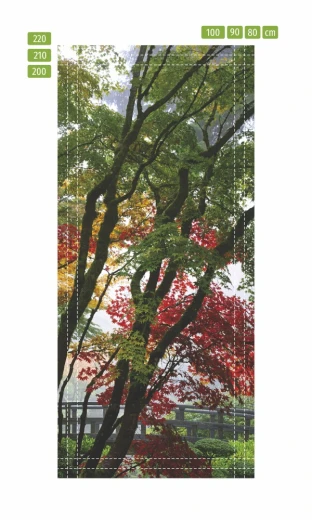 Fototapeta na drzwi z japońskim ogrodem w formie infografiki z liniami pomocniczymi do docinania wymiaru