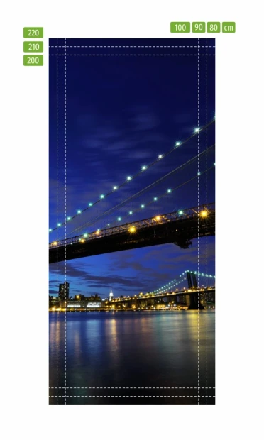Fototapeta na drzwi Brooklyn 84 - Wzór graficzny. Most w nocy z oświetleniem, woda odbijająca światła
