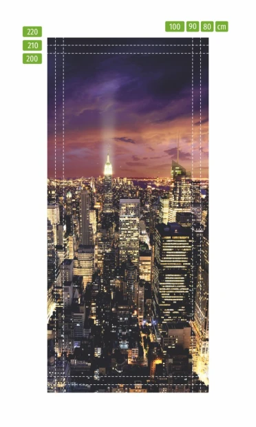 Fototapeta na drzwi New York Manhattan 106 - Wzór graficzny. Przedstawia panoramę Manhattanu nocą z wieżowcami i oświetloną
