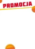 Tablica suchościeralna magnetyczna 026 promocja - Wzór graficzny. Na białym tle czerwony napis PROMOCJA oraz żółte słońca