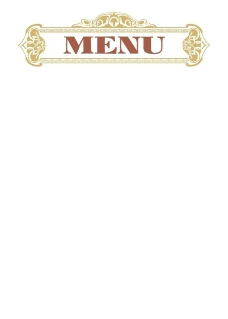 Tablica z nadrukiem ozdobnego nagłówka MENU w kolorze złotym i brązowym na białym tle