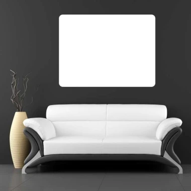 Tablica suchościeralna 065 zaokrąglone rogi - Aranżacja w nowoczesnym salonie. Ściany w ciemnym kolorze, jasna sofa