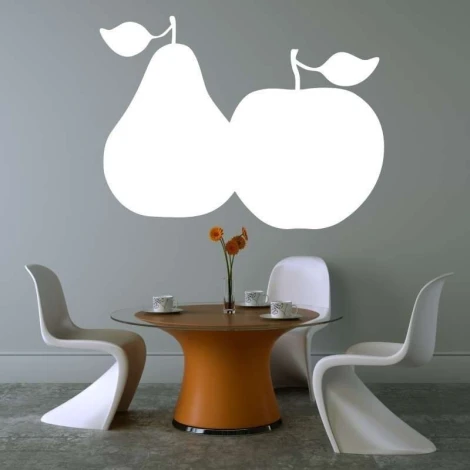 Tablica suchościeralna 040 gruszka jabłko - Aranżacja w jadalni. Ściany w jasnym kolorze, nowoczesne meble