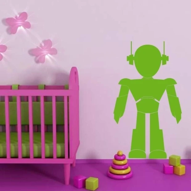 Naklejka 03X 09 robot 1845 - Aranżacja w pokoju dziecka. Ściany w jasnym kolorze, meble w odcieniach różu i zieleni