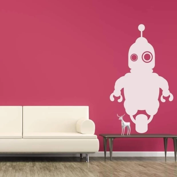 Naklejka 03X 09 robot 1846 - Aranżacja w pokoju dziecięcym. Ściana w kolorze różowym, meble w odcieniach bieli